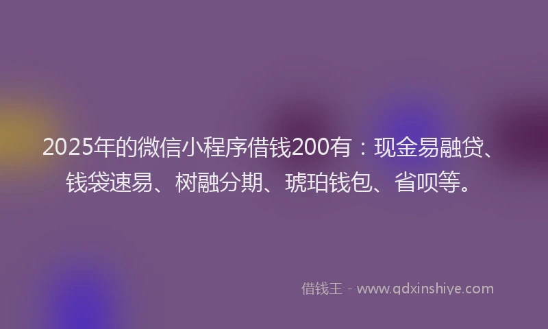 2025年的微信小程序借钱200有：现金易融贷、钱袋速易、树融分期、琥珀钱包、省呗等。