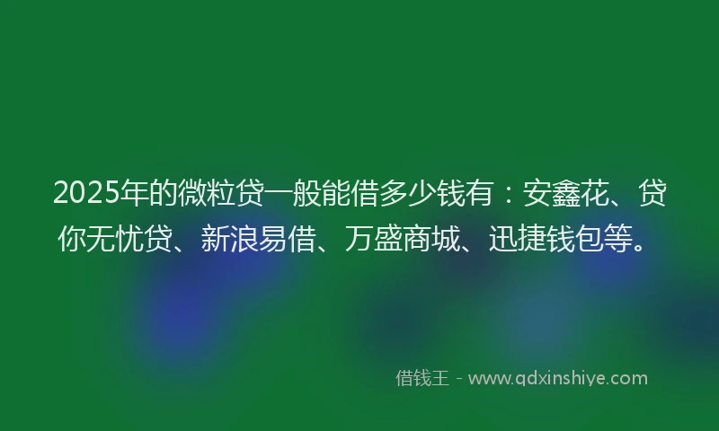 2025年的微粒贷一般能借多少钱有：安鑫花、贷你无忧贷、新浪易借、万盛商城、迅捷钱包等。