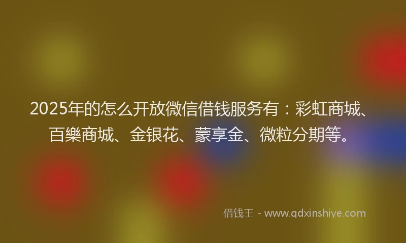 2025年的怎么开放微信借钱服务有：彩虹商城、百樂商城、金银花、蒙享金、微粒分期等。