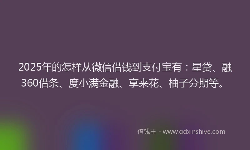 2025年的怎样从微信借钱到支付宝有：星贷、融360借条、度小满金融、享来花、柚子分期等。