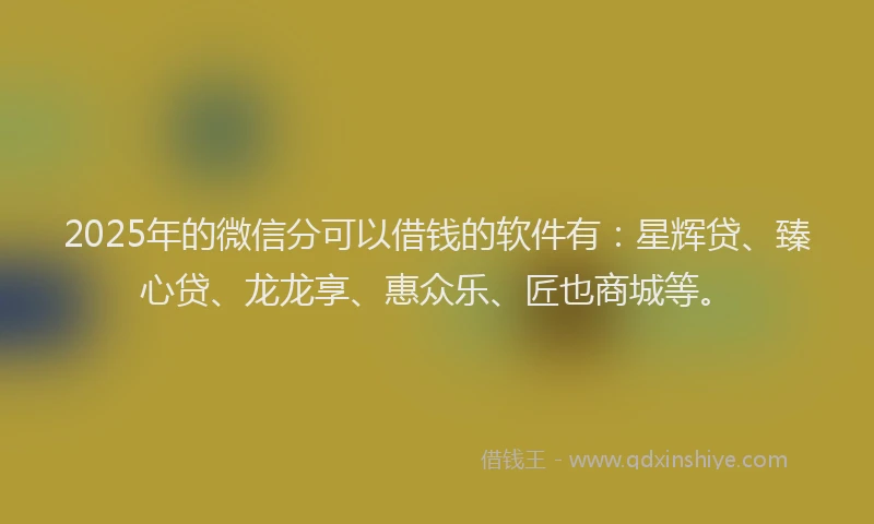 2025年的微信分可以借钱的软件有：星辉贷、臻心贷、龙龙享、惠众乐、匠也商城等。