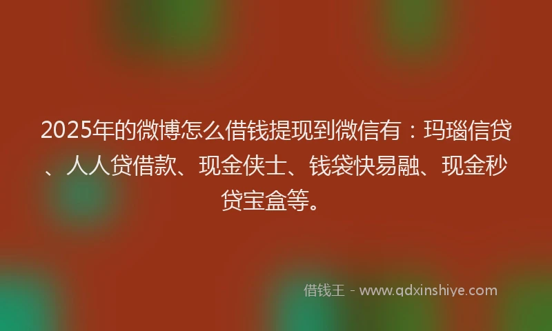 2025年的微博怎么借钱提现到微信有：玛瑙信贷、人人贷借款、现金侠士、钱袋快易融、现金秒贷宝盒等。