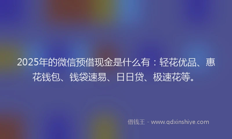 2025年的微信预借现金是什么有：轻花优品、惠花钱包、钱袋速易、日日贷、极速花等。