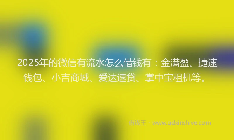 2025年的微信有流水怎么借钱有：金满盈、捷速钱包、小吉商城、爱达速贷、掌中宝租机等。