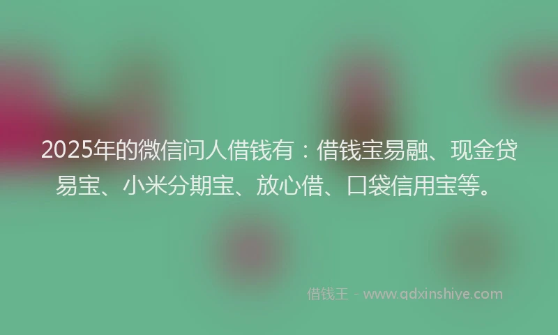 2025年的微信问人借钱有：借钱宝易融、现金贷易宝、小米分期宝、放心借、口袋信用宝等。