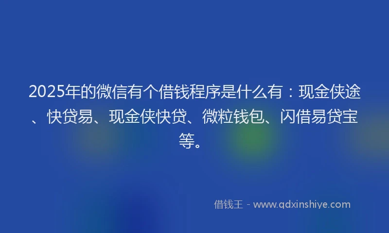 2025年的微信有个借钱程序是什么有：现金侠途、快贷易、现金侠快贷、微粒钱包、闪借易贷宝等。