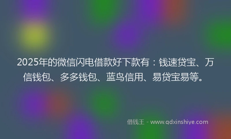 2025年的微信闪电借款好下款有：钱速贷宝、万信钱包、多多钱包、蓝鸟信用、易贷宝易等。