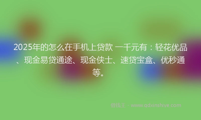 2025年的怎么在手机上贷款 一千元有：轻花优品、现金易贷通途、现金侠士、速贷宝盒、优秒通等。
