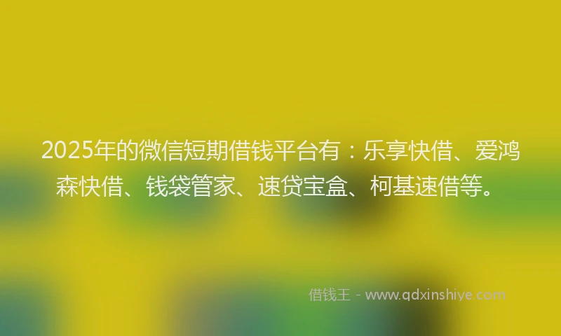 2025年的微信短期借钱平台有：乐享快借、爱鸿森快借、钱袋管家、速贷宝盒、柯基速借等。