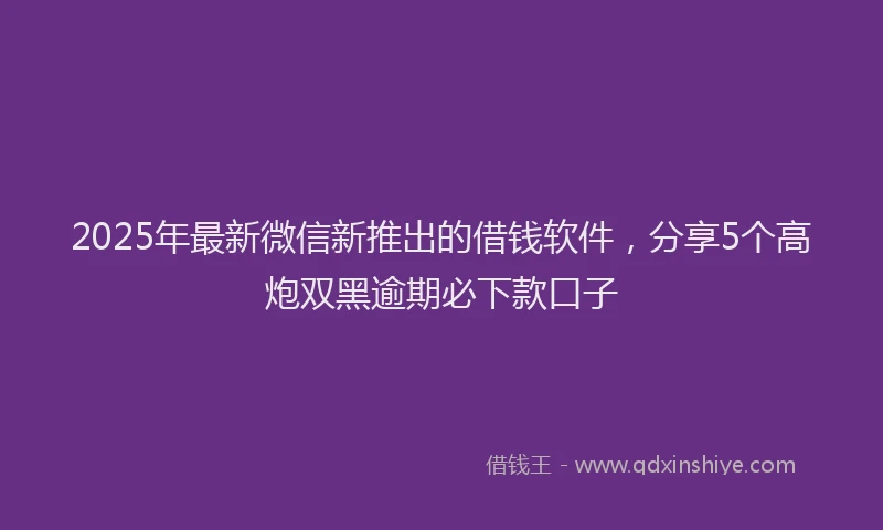 2025年最新微信新推出的借钱软件，分享5个高炮双黑逾期必下款口子