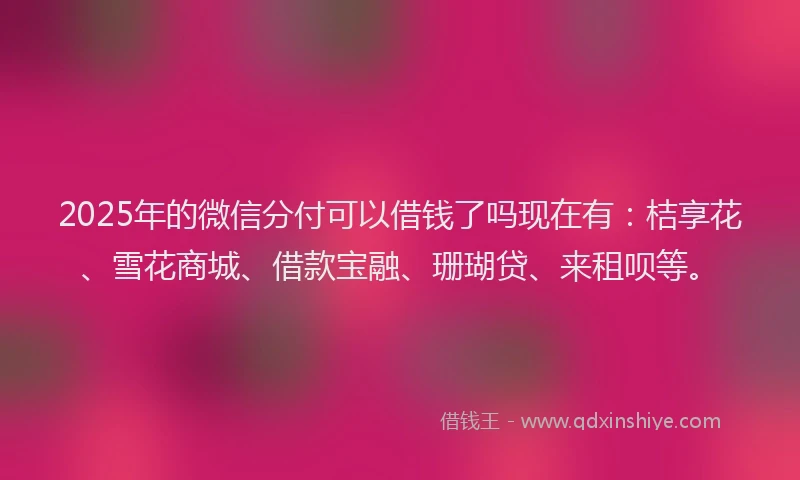 2025年的微信分付可以借钱了吗现在有：桔享花、雪花商城、借款宝融、珊瑚贷、来租呗等。