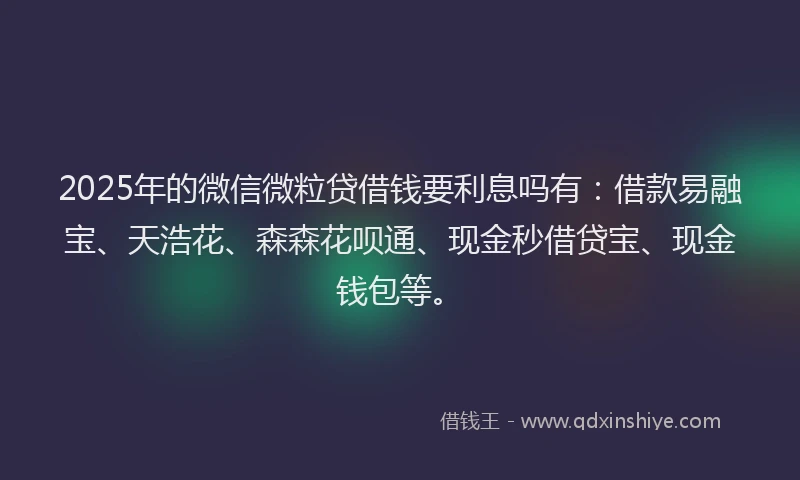 2025年的微信微粒贷借钱要利息吗有：借款易融宝、天浩花、森森花呗通、现金秒借贷宝、现金钱包等。