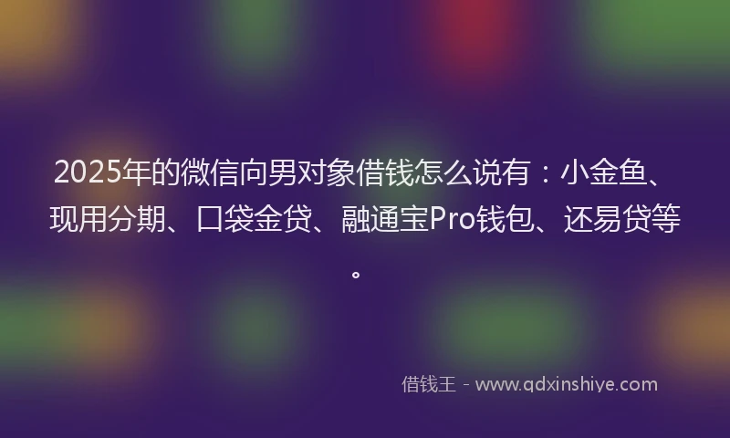 2025年的微信向男对象借钱怎么说有：小金鱼、现用分期、口袋金贷、融通宝Pro钱包、还易贷等。