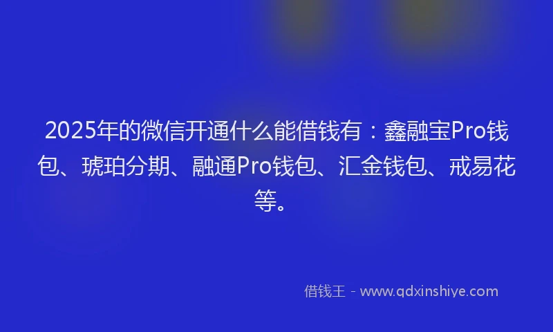 2025年的微信开通什么能借钱有：鑫融宝Pro钱包、琥珀分期、融通Pro钱包、汇金钱包、戒易花等。