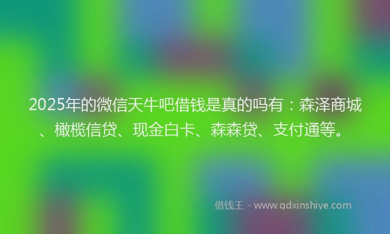 2025年的微信天牛吧借钱是真的吗有：森泽商城、橄榄信贷、现金白卡、森森贷、支付通等。