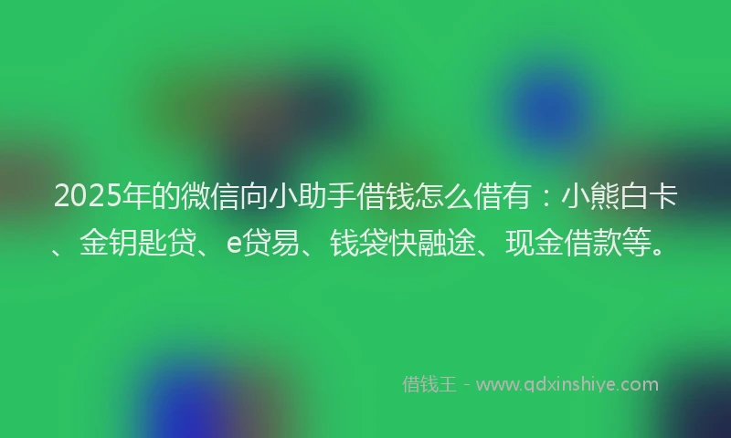2025年的微信向小助手借钱怎么借有：小熊白卡、金钥匙贷、e贷易、钱袋快融途、现金借款等。