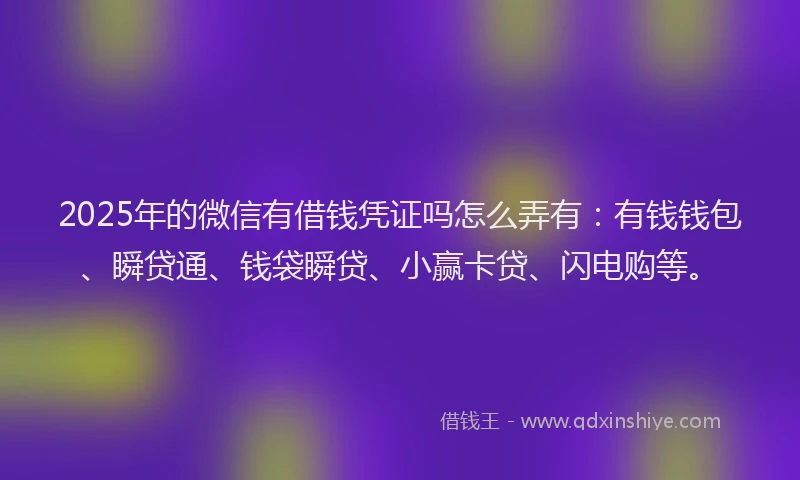 2025年的微信有借钱凭证吗怎么弄有：有钱钱包、瞬贷通、钱袋瞬贷、小赢卡贷、闪电购等。