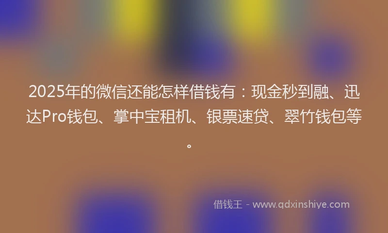 2025年的微信还能怎样借钱有：现金秒到融、迅达Pro钱包、掌中宝租机、银票速贷、翠竹钱包等。