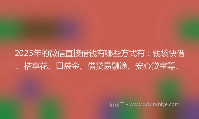2025年的微信直接借钱有哪些方式有：钱袋快借、桔享花、口袋金、借贷易融途、安心贷宝等。