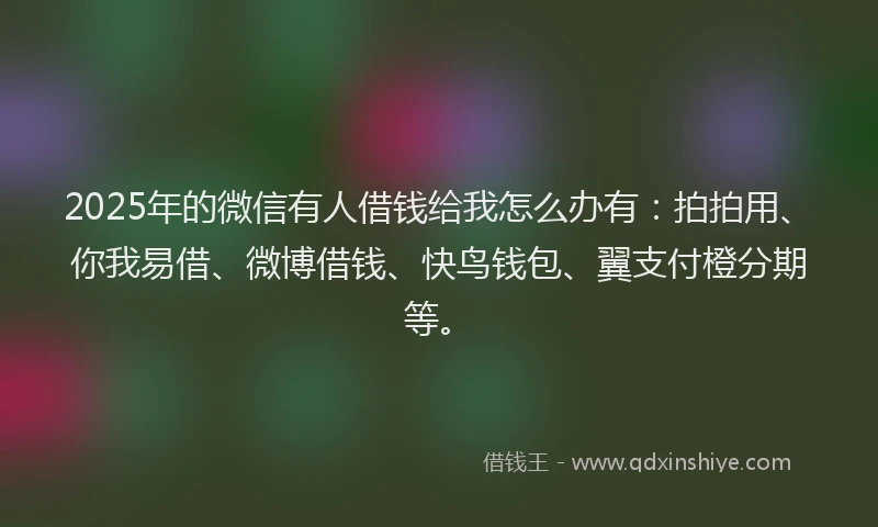 2025年的微信有人借钱给我怎么办有：拍拍用、你我易借、微博借钱、快鸟钱包、翼支付橙分期等。