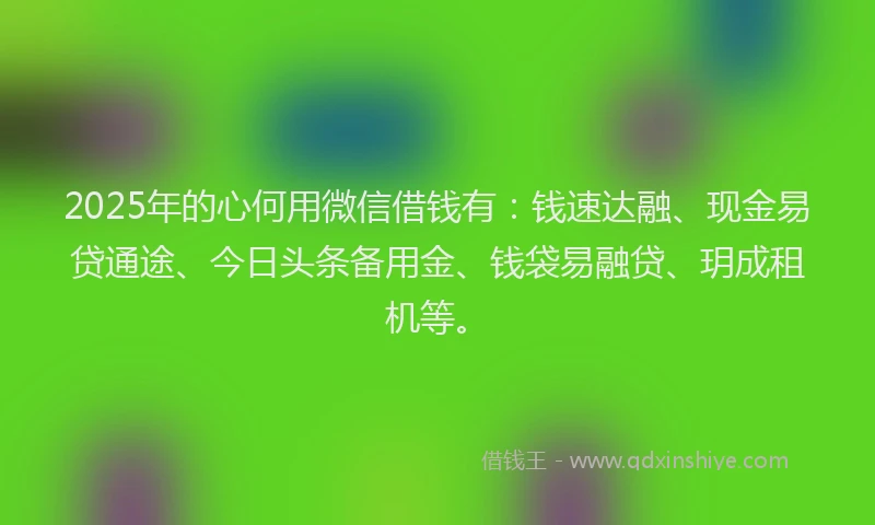 2025年的心何用微信借钱有：钱速达融、现金易贷通途、今日头条备用金、钱袋易融贷、玥成租机等。