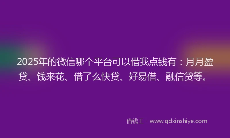 2025年的微信哪个平台可以借我点钱有：月月盈贷、钱来花、借了么快贷、好易借、融信贷等。