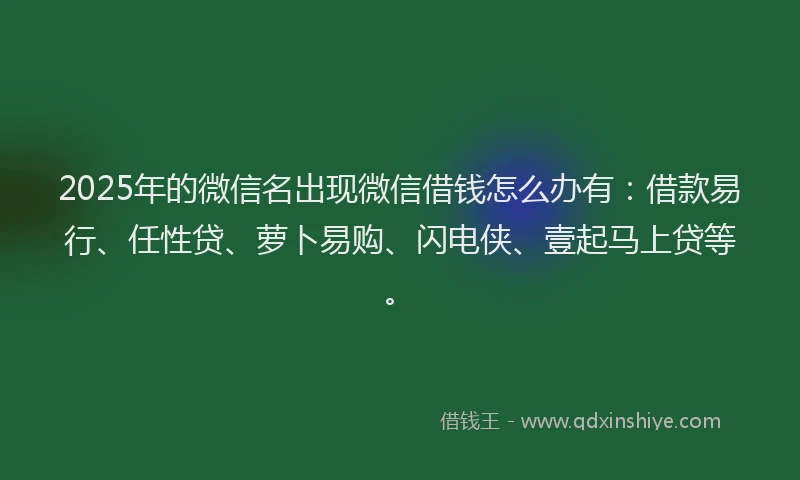 2025年的微信名出现微信借钱怎么办有：借款易行、任性贷、萝卜易购、闪电侠、壹起马上贷等。