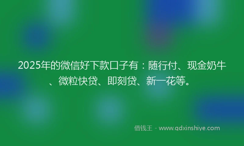 2025年的微信好下款口子有：随行付、现金奶牛、微粒快贷、即刻贷、新一花等。