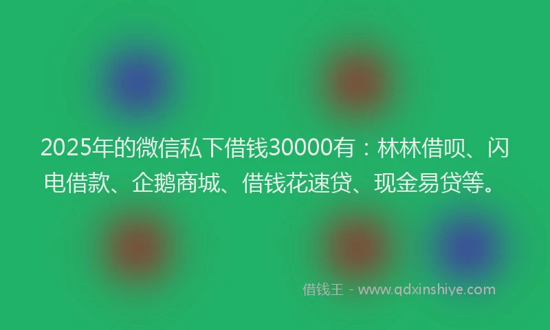 2025年的微信私下借钱30000有：林林借呗、闪电借款、企鹅商城、借钱花速贷、现金易贷等。