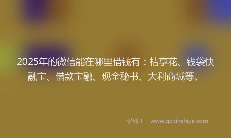2025年的微信能在哪里借钱有：桔享花、钱袋快融宝、借款宝融、现金秘书、大利商城等。