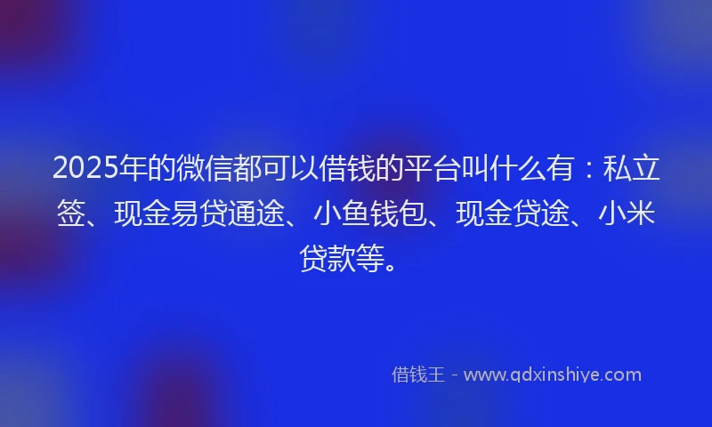 2025年的微信都可以借钱的平台叫什么有：私立签、现金易贷通途、小鱼钱包、现金贷途、小米贷款等。