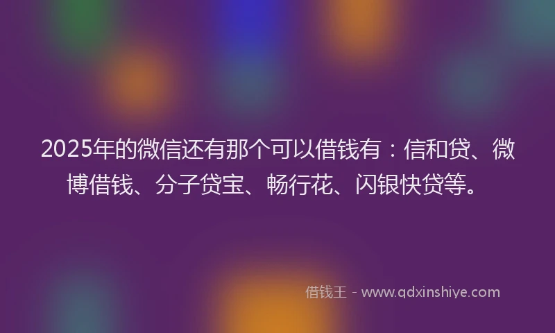 2025年的微信还有那个可以借钱有：信和贷、微博借钱、分子贷宝、畅行花、闪银快贷等。
