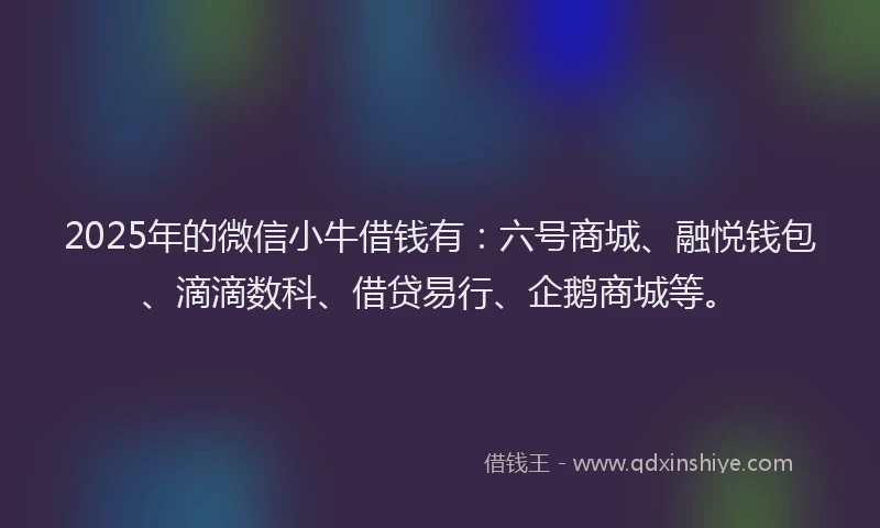 2025年的微信小牛借钱有：六号商城、融悦钱包、滴滴数科、借贷易行、企鹅商城等。