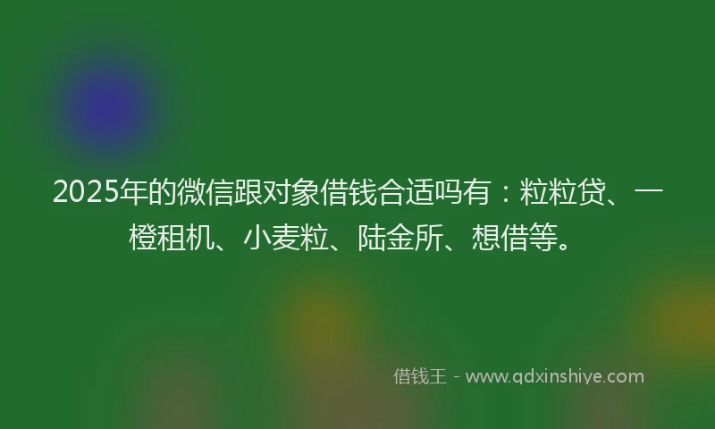 2025年的微信跟对象借钱合适吗有：粒粒贷、一橙租机、小麦粒、陆金所、想借等。