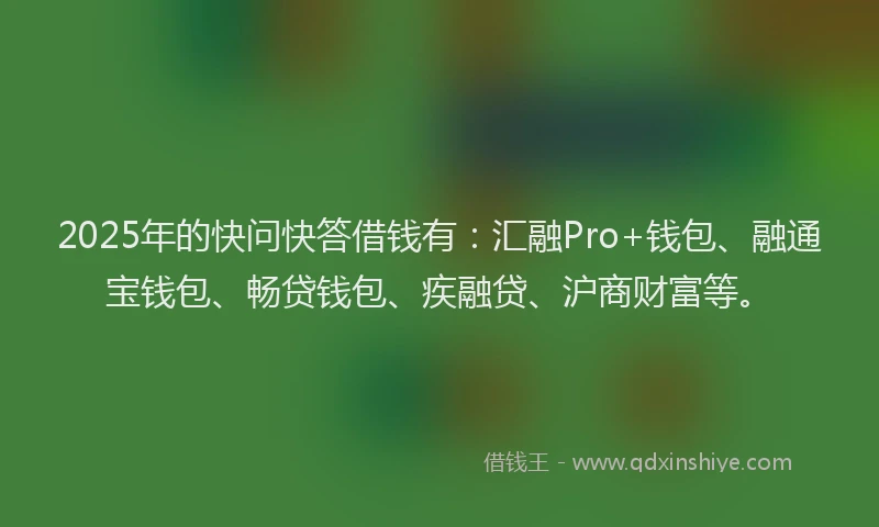 2025年的快问快答借钱有：汇融Pro+钱包、融通宝钱包、畅贷钱包、疾融贷、沪商财富等。