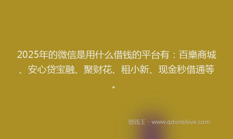 2025年的微信是用什么借钱的平台有：百樂商城、安心贷宝融、聚财花、租小新、现金秒借通等。