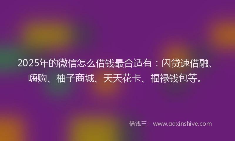 2025年的微信怎么借钱最合适有：闪贷速借融、嗨购、柚子商城、天天花卡、福禄钱包等。