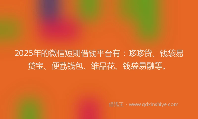 2025年的微信短期借钱平台有：哆哆贷、钱袋易贷宝、便荔钱包、维品花、钱袋易融等。