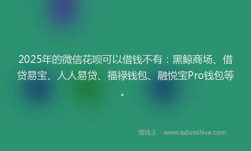 2025年的微信花呗可以借钱不有：黑鲸商场、借贷易宝、人人易贷、福禄钱包、融悦宝Pro钱包等。