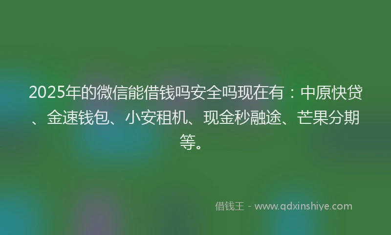 2025年的微信能借钱吗安全吗现在有：中原快贷、金速钱包、小安租机、现金秒融途、芒果分期等。