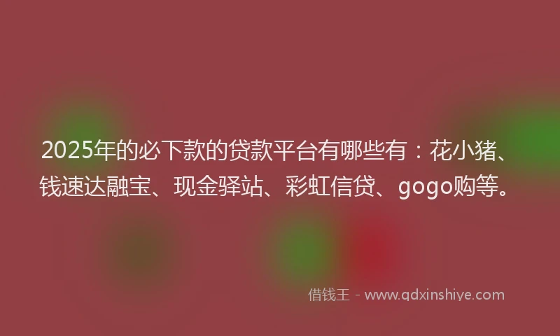2025年的必下款的贷款平台有哪些有：花小猪、钱速达融宝、现金驿站、彩虹信贷、gogo购等。