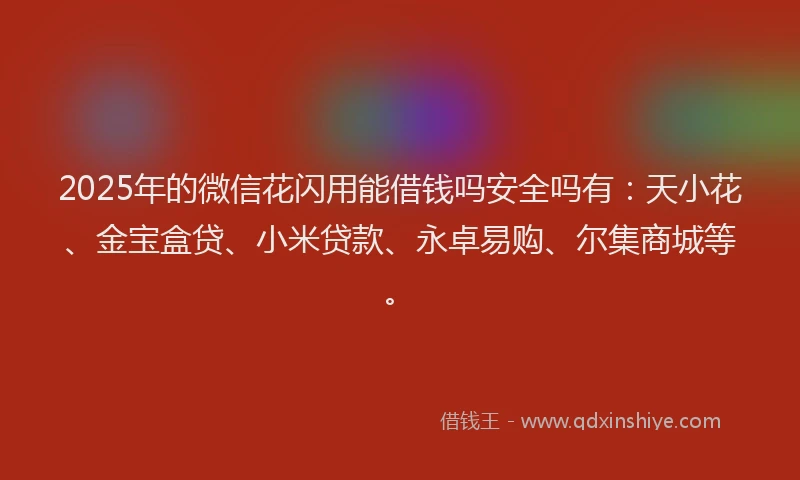 2025年的微信花闪用能借钱吗安全吗有：天小花、金宝盒贷、小米贷款、永卓易购、尔集商城等。