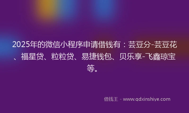 2025年的微信小程序申请借钱有：芸豆分-芸豆花、福星贷、粒粒贷、易捷钱包、贝乐享-飞鑫琼宝等。
