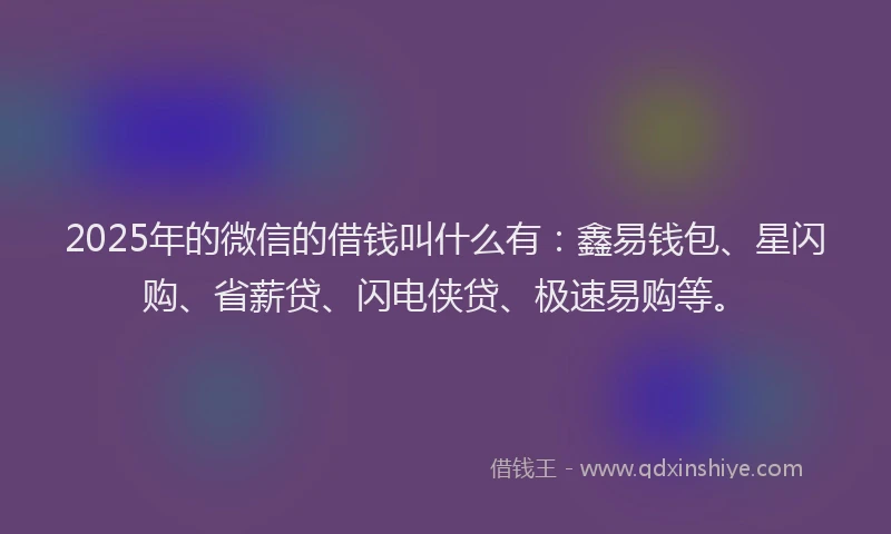 2025年的微信的借钱叫什么有：鑫易钱包、星闪购、省薪贷、闪电侠贷、极速易购等。