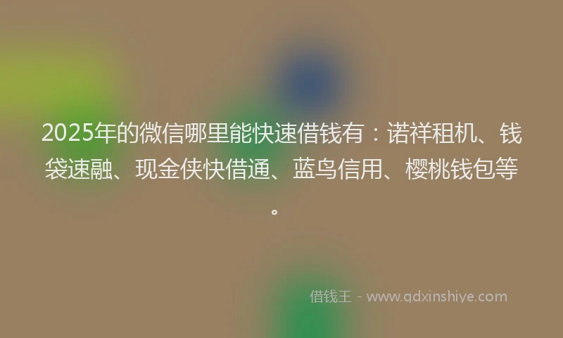 2025年的微信哪里能快速借钱有：诺祥租机、钱袋速融、现金侠快借通、蓝鸟信用、樱桃钱包等。