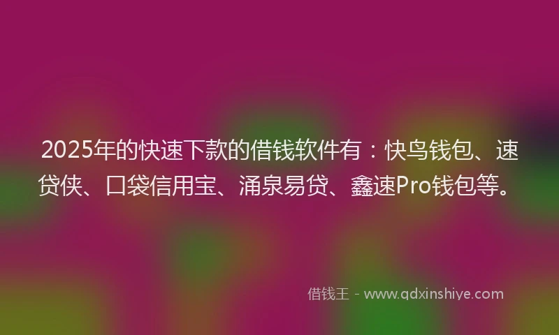 2025年的快速下款的借钱软件有：快鸟钱包、速贷侠、口袋信用宝、涌泉易贷、鑫速Pro钱包等。