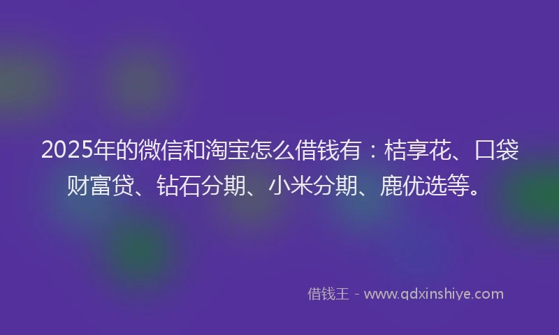 2025年的微信和淘宝怎么借钱有：桔享花、口袋财富贷、钻石分期、小米分期、鹿优选等。