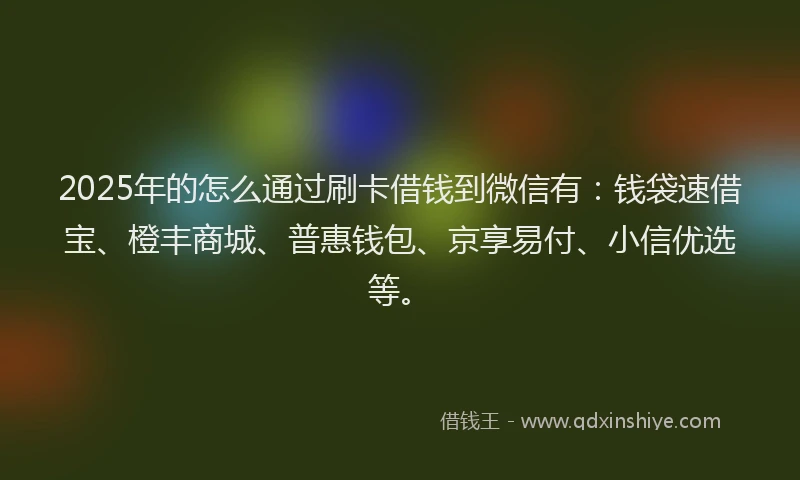 2025年的怎么通过刷卡借钱到微信有：钱袋速借宝、橙丰商城、普惠钱包、京享易付、小信优选等。