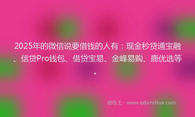 2025年的微信说要借钱的人有：现金秒贷通宝融、信贷Pro钱包、借贷宝易、金峰易购、鹿优选等。
