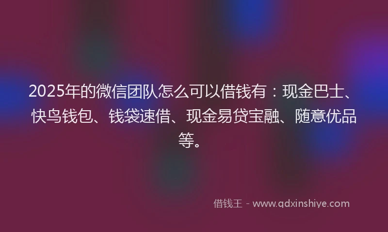 2025年的微信团队怎么可以借钱有：现金巴士、快鸟钱包、钱袋速借、现金易贷宝融、随意优品等。